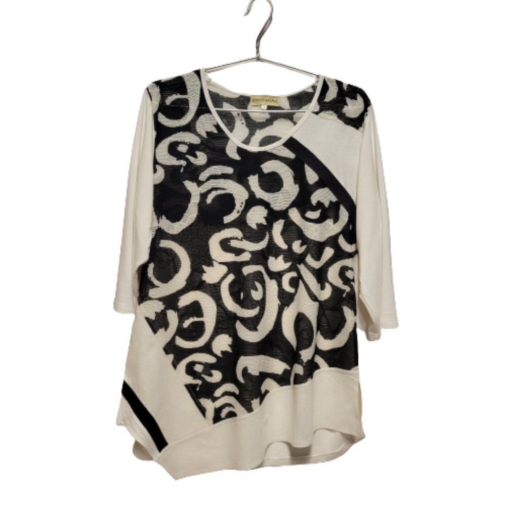 BLACK White Top Long Tunic Lace Mesh Blouse Loose Fitting Blouse Top - Size S